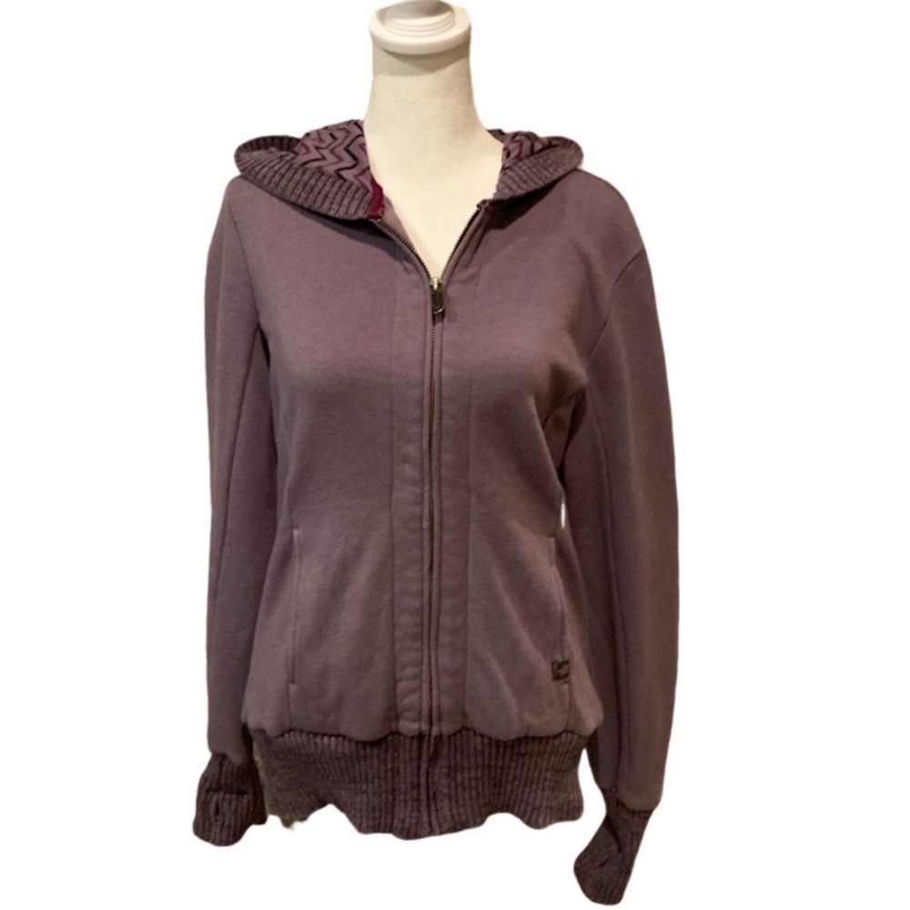 The North Face full zip hooded jacket. Size M. Purple. Pockets and thumb holes.